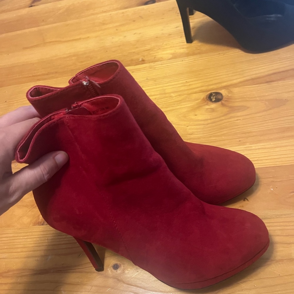 Red heeled ankle boots size 7.5 worn once